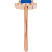 14K Rose Natural Blue Sapphire & 1/5 CTW Natural Diamond French-Set Halo-Style Ring