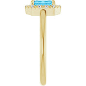 14K Yellow Natural Aquamarine & 1/5 CTW Natural Diamond French-Set Halo-Style Ring