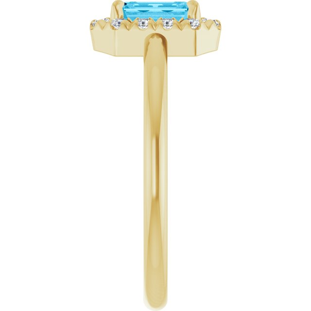 14K Yellow Natural Aquamarine & 1/5 CTW Natural Diamond French-Set Halo-Style Ring