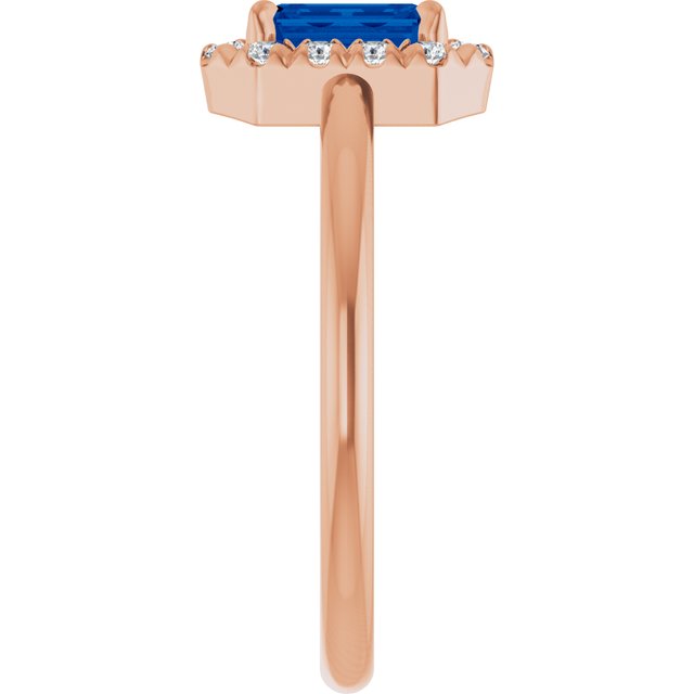 14K Rose Lab-Grown Blue Sapphire & 1/5 CTW Natural Diamond French-Set Halo-Style Ring