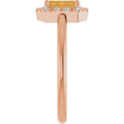 14K Rose Natural Citrine & 1/5 CTW Natural Diamond French-Set Halo-Style Ring