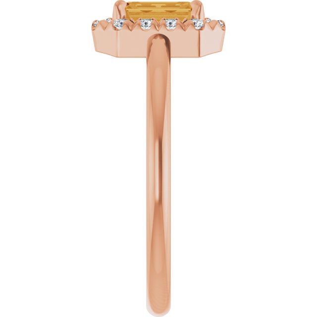 14K Rose Natural Citrine & 1/5 CTW Natural Diamond French-Set Halo-Style Ring