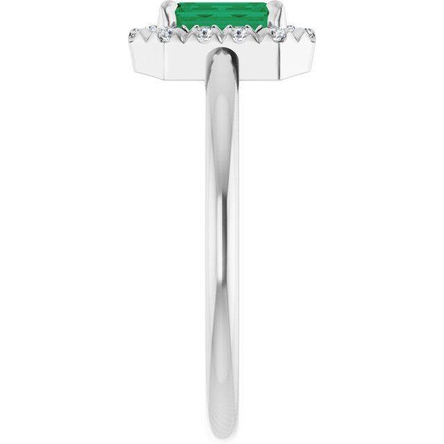 Sterling Silver Lab-Grown Emerald & 1/5 CTW Natural Diamond French-Set Halo-Style Ring