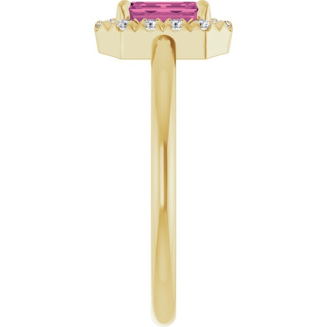 14K Yellow Natural Pink Tourmaline & 1/5 CTW Natural Diamond French-Set Halo-Style Ring