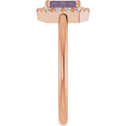 14K Rose Lab-Grown Alexandrite & 1/5 CTW Natural Diamond French-Set Halo-Style Ring