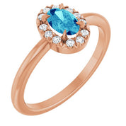 14K Rose Natural Blue Zircon & 1/10 CTW Natural Diamond French-Set Halo-Style Ring