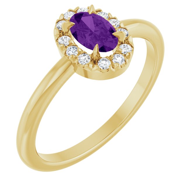 14K Yellow Natural Amethyst & 1/10 CTW Natural Diamond French-Set Halo-Style Ring