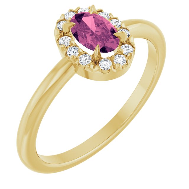 14K Yellow Natural Pink Tourmaline & 1/10 CTW Natural Diamond French-Set Halo-Style Ring