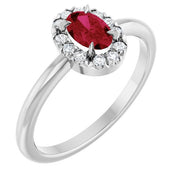 14K White Lab-Grown Ruby & 1/10 CTW Natural Diamond French-Set Halo-Style Ring