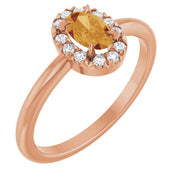14K Rose Natural Citrine & 1/10 CTW Natural Diamond French-Set Halo-Style Ring