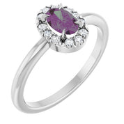 14K White Lab-Grown Alexandrite & 1/10 CTW Natural Diamond French-Set Halo-Style Ring