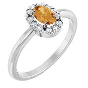 14K White Natural Citrine & 1/10 CTW Natural Diamond French-Set Halo-Style Ring