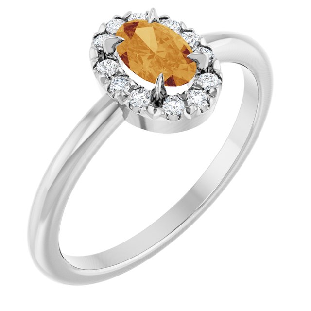 14K White Natural Citrine & 1/10 CTW Natural Diamond French-Set Halo-Style Ring