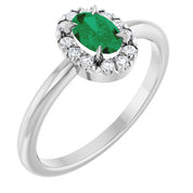 Sterling Silver Natural Emerald & 1/10 CTW Natural Diamond French-Set Halo-Style Ring