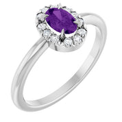 14K White Natural Amethyst & 1/10 CTW Natural Diamond French-Set Halo-Style Ring