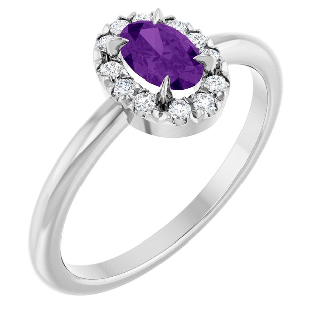 14K White Natural Amethyst & 1/10 CTW Natural Diamond French-Set Halo-Style Ring