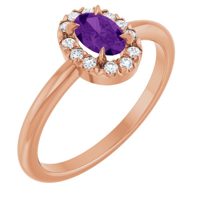 14K Rose Natural Amethyst & 1/10 CTW Natural Diamond French-Set Halo-Style Ring