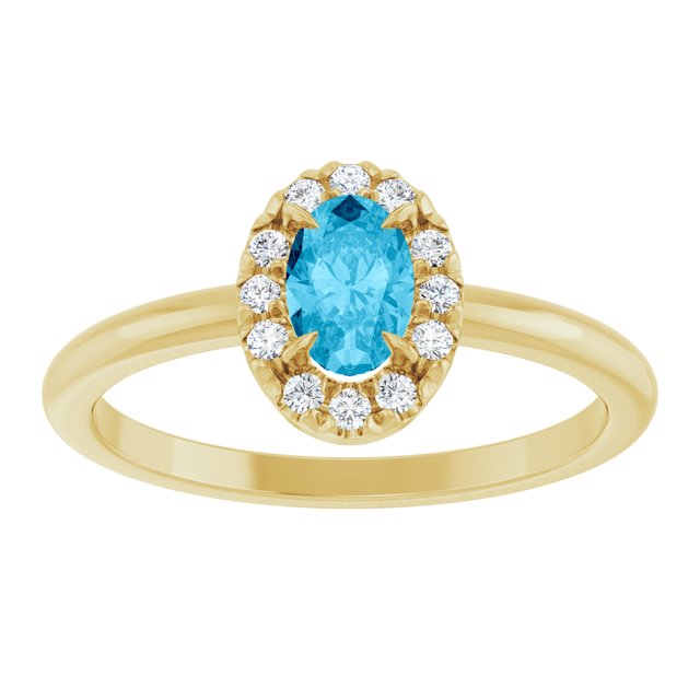 14K Yellow Natural Aquamarine & 1/10 CTW Natural Diamond French-Set Halo-Style Ring