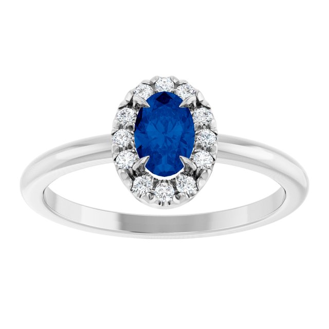 Sterling Silver Lab-Grown Blue Sapphire & 1/10 CTW Natural Diamond French-Set Halo-Style Ring