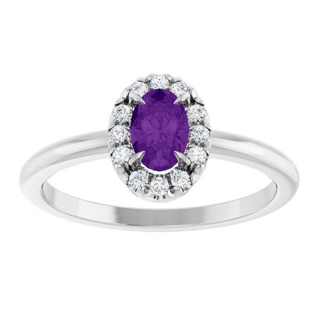 14K White Natural Amethyst & 1/10 CTW Natural Diamond French-Set Halo-Style Ring