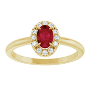 14K Yellow Natural Ruby & 1/10 CTW Natural Diamond French-Set Halo-Style Ring