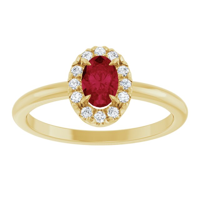 14K Yellow Natural Ruby & 1/10 CTW Natural Diamond French-Set Halo-Style Ring