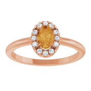 14K Rose Natural Citrine & 1/10 CTW Natural Diamond French-Set Halo-Style Ring