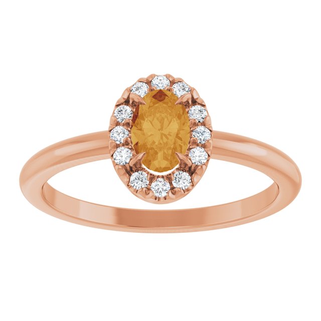 14K Rose Natural Citrine & 1/10 CTW Natural Diamond French-Set Halo-Style Ring