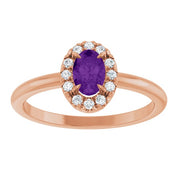 14K Rose Natural Amethyst & 1/10 CTW Natural Diamond French-Set Halo-Style Ring
