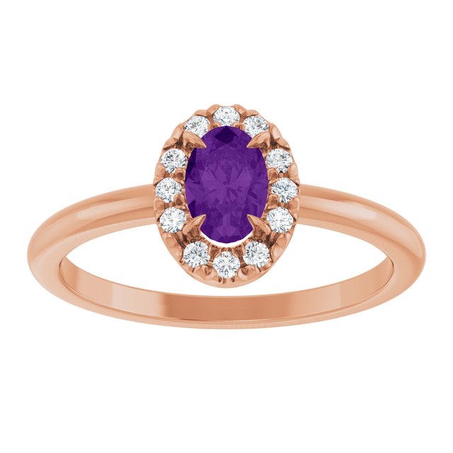 14K Rose Natural Amethyst & 1/10 CTW Natural Diamond French-Set Halo-Style Ring