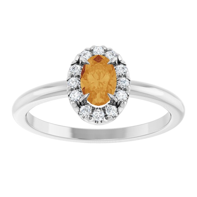 14K White Natural Citrine & 1/10 CTW Natural Diamond French-Set Halo-Style Ring