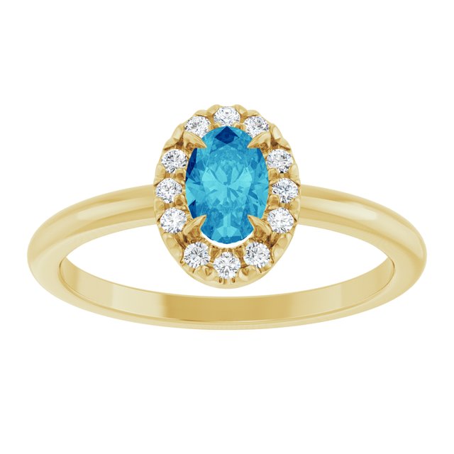 14K Yellow Natural Blue Zircon & 1/10 CTW Natural Diamond French-Set Halo-Style Ring