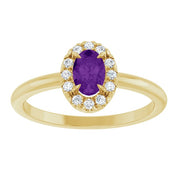 14K Yellow Natural Amethyst & 1/10 CTW Natural Diamond French-Set Halo-Style Ring