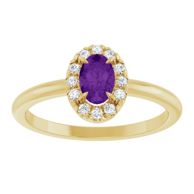 14K Yellow Natural Amethyst & 1/10 CTW Natural Diamond French-Set Halo-Style Ring