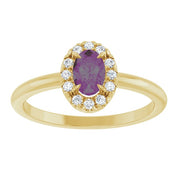 14K Yellow Lab-Grown Alexandrite & 1/10 CTW Natural Diamond French-Set Halo-Style Ring