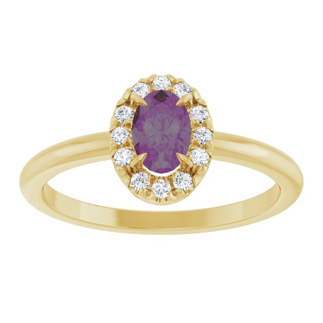 14K Yellow Lab-Grown Alexandrite & 1/10 CTW Natural Diamond French-Set Halo-Style Ring