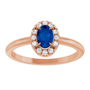 14K Rose Natural Blue Sapphire & 1/10 CTW Natural Diamond French-Set Halo-Style Ring