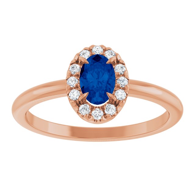 14K Rose Natural Blue Sapphire & 1/10 CTW Natural Diamond French-Set Halo-Style Ring