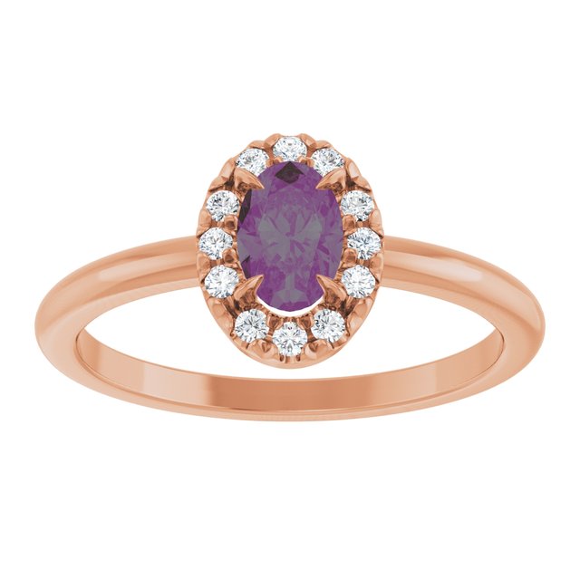 14K Rose Lab-Grown Alexandrite & 1/10 CTW Natural Diamond French-Set Halo-Style Ring