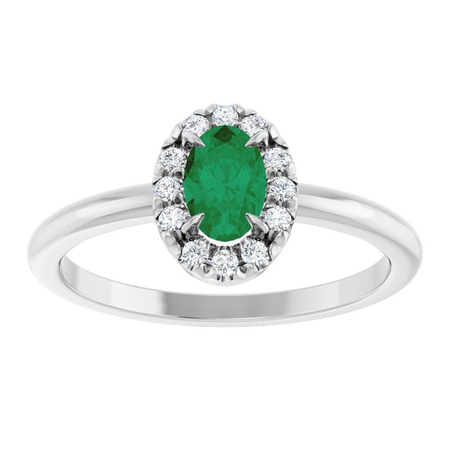 Sterling Silver Lab-Grown Emerald & 1/10 CTW Natural Diamond French-Set Halo-Style Ring