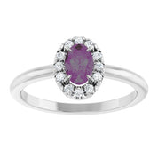 14K White Lab-Grown Alexandrite & 1/10 CTW Natural Diamond French-Set Halo-Style Ring