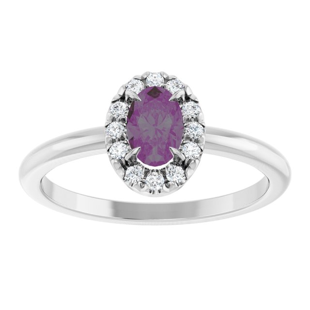 14K White Lab-Grown Alexandrite & 1/10 CTW Natural Diamond French-Set Halo-Style Ring
