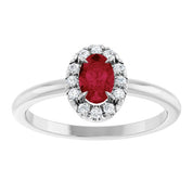 Sterling Silver Lab-Grown Ruby & 1/10 CTW Natural Diamond French-Set Halo-Style Ring