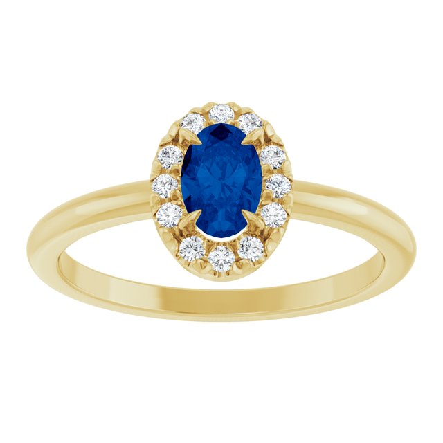 14K Yellow Natural Blue Sapphire & 1/10 CTW Natural Diamond French-Set Halo-Style Ring