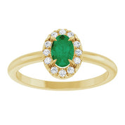 14K Yellow Natural Emerald & 1/10 CTW Natural Diamond French-Set Halo-Style Ring