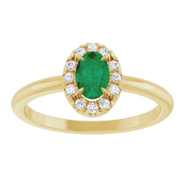 14K Yellow Natural Emerald & 1/10 CTW Natural Diamond French-Set Halo-Style Ring