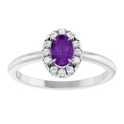 Sterling Silver Natural Amethyst & 1/10 CTW Natural Diamond French-Set Halo-Style Ring