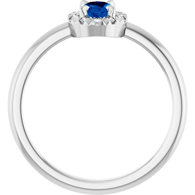 Sterling Silver Lab-Grown Blue Sapphire & 1/10 CTW Natural Diamond French-Set Halo-Style Ring