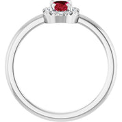14K White Lab-Grown Ruby & 1/10 CTW Natural Diamond French-Set Halo-Style Ring