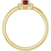 14K Yellow Natural Ruby & 1/10 CTW Natural Diamond French-Set Halo-Style Ring